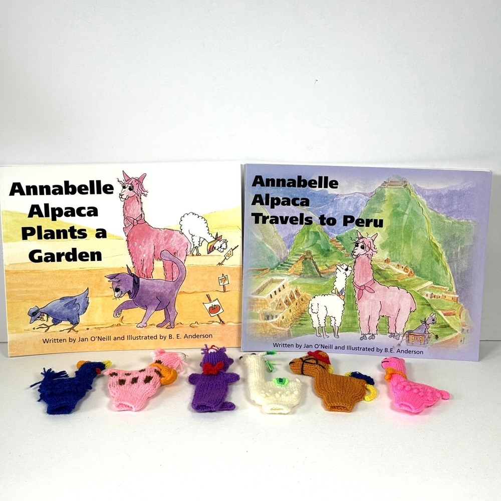Two Annabelle Alpaca Books Inscribed Signed by Author, Six Animal Finger Puppets